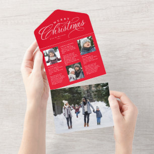 Frohe Weihnachten rote Familien-Update-Trifold-Fei All In One Einladung