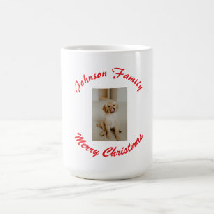 Frohe Weihnachten rote Familienname Haustier Foto Kaffeetasse