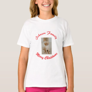 Frohe Weihnachten rote Familienname Haustier Foto  T-Shirt