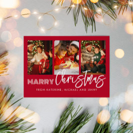 Frohe Weihnachten Rote Fotocollage Familienkarte