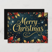 Frohe Weihnachten Rote/Golde Beeren Postkarte (Vorne/Hinten)