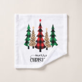 Frohe Weihnachten Rote Grüne Karierte Bäume Badhandtuch Set (Waschlappen)