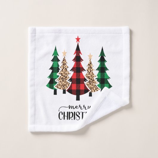 Frohe Weihnachten Rote Grüne Karierte Bäume Badhandtuch Set (Waschlappen)