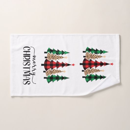 Frohe Weihnachten Rote Grüne Karierte Bäume Badhandtuch Set (Handtuch)