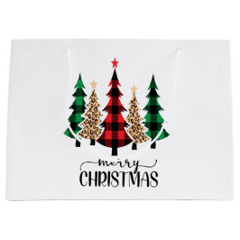 Frohe Weihnachten Rote Grüne Karierte Bäume Große Geschenktüte