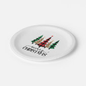 Frohe Weihnachten Rote Grüne Karierte Bäume Pappteller (Schrägansicht)