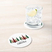 Frohe Weihnachten Rote Grüne Karierte Bäume Runder Pappuntersetzer (Vor Ort)