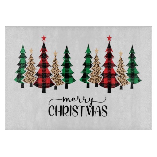 Frohe Weihnachten Rote Grüne Karierte Bäume Schneidebrett (Vorderseite)