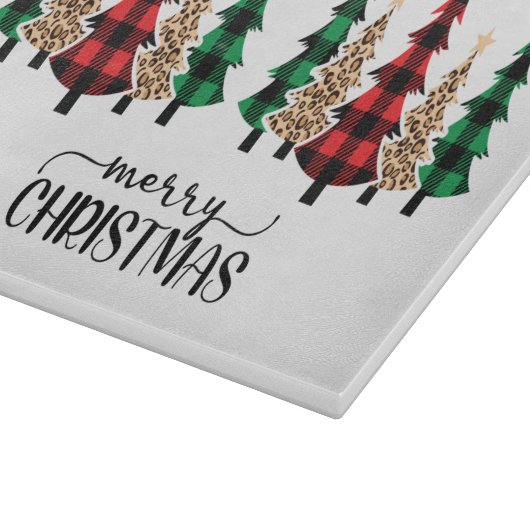 Frohe Weihnachten Rote Grüne Karierte Bäume Schneidebrett (Ecke)
