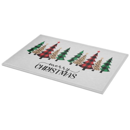 Frohe Weihnachten Rote Grüne Karierte Bäume Schneidebrett (Ecke)