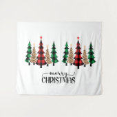 Frohe Weihnachten Rote Grüne Karierte Bäume Wandteppich (Vorderseite (Horizontal))