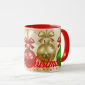 Frohe Weihnachten Rote Grüne Ornamente Schneeflock Tasse (VorderseiteRechts)