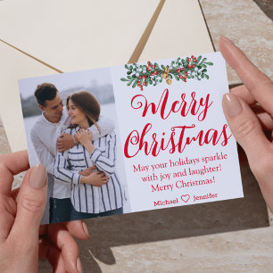 Frohe Weihnachten Rote Handschrift frisch vermählt Postkarte