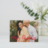 Frohe Weihnachten Rote Handschrift Schneeflocken F Postkarte (Stehend Vorderseite)