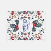 Frohe Weihnachten - rote Heilige Beeren Fleecedecke (Vorderseite (Horizontal))