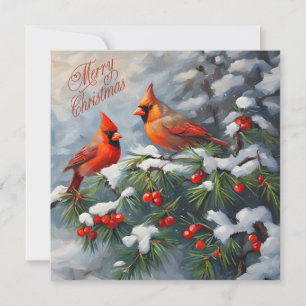 Frohe Weihnachten Rote Kardinäle mit wilden Beeren