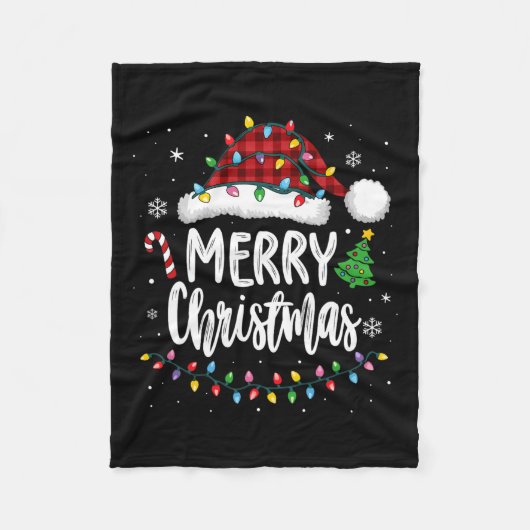 Frohe Weihnachten Rote Karierte Familie Lichter Xm Fleecedecke (Vorderseite)