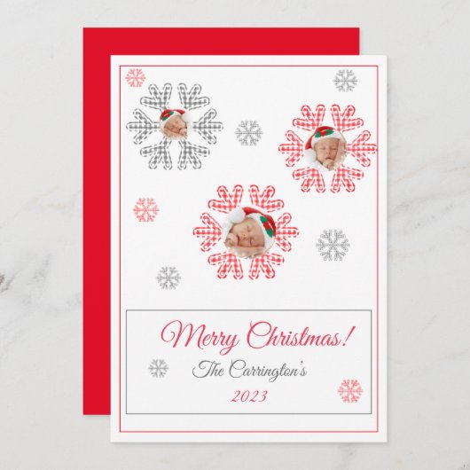 Frohe Weihnachten Rote Karierte Schneeflocken Foto (Vorne/Hinten)