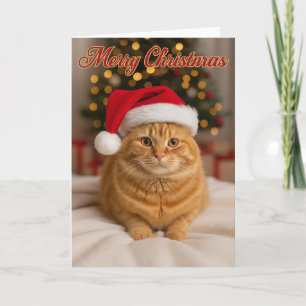 Frohe Weihnachten – Rote Katze am Baum   Karte