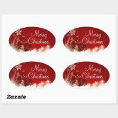 Frohe Weihnachten Rote Ornament Snowflake Oval Sie Ovaler Aufkleber (Blatt)