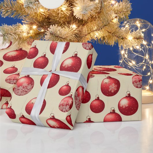 Frohe Weihnachten Rote Ornamente Weiße Schneeflock Geschenkpapier (Feiertage)