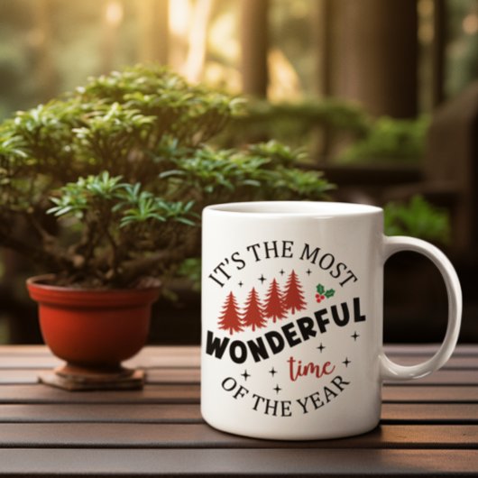 Frohe Weihnachten Rote Pine Trees Kaffeetasse