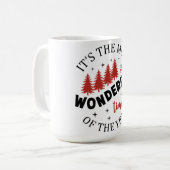 Frohe Weihnachten Rote Pine Trees Kaffeetasse (Vorderseite Links)