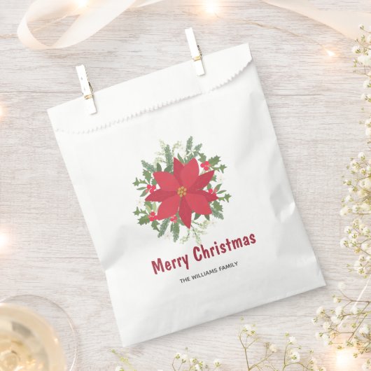 Frohe Weihnachten Rote Poinsettia Blumenweihe Geschenktütchen (Ausgeschnitten)