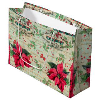 Frohe Weihnachten Rote Poinsettie und Stechpalmenb Große Geschenktüte