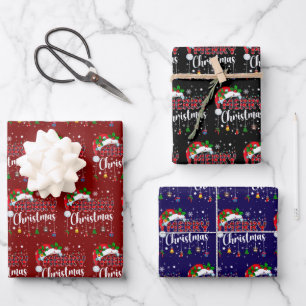 Frohe Weihnachten Rote Santa-Mütze Rentier Weihnac Geschenkpapier Set