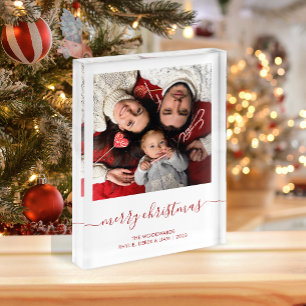 Frohe Weihnachten Rote Schrift Minimalistische Fot Fotoblock