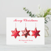 Frohe Weihnachten Rote Sterne mit Text-Flachkarte (Stehend Vorderseite)