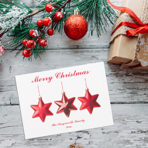 Frohe Weihnachten Rote Sterne mit Text-Flachkarte
