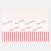 Frohe Weihnachten Rote Streifen & Soft Pink Geschenkpapier Set (Vorderseite)