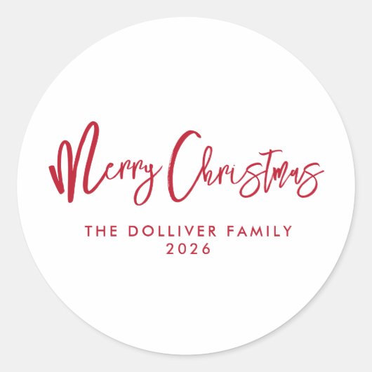 Frohe Weihnachten | Rote Typografie Runder Aufkleber (Vorderseite)