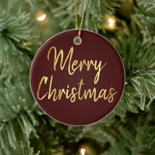 Frohe Weihnachten Rote und Gold Moderne Kalligra Keramik Ornament