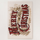 Frohe Weihnachten - Rote und Gold Postkarte Puzzle (Vertikal)