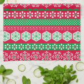 Frohe Weihnachten Rote und grüne Schneeflocken Geschirrtuch (Gefaltet)