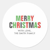 "Frohe Weihnachten" Rote und Grüne Typografie Runder Aufkleber (Vorderseite)