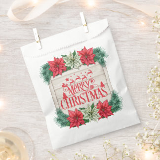 Frohe Weihnachten Rote und Weiße Poinsettien-Blume Geschenktütchen