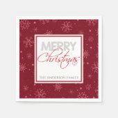 Frohe Weihnachten | Rote und weiße Schneeflocken P Serviette (Vorderseite)