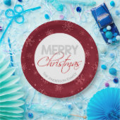 Frohe Weihnachten | Rote und weiße Schneeflocken Pappteller (Party)