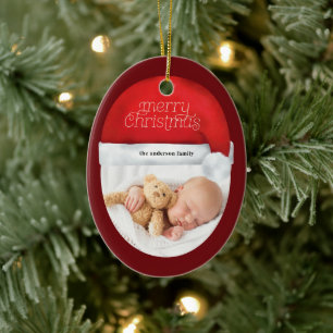 Frohe Weihnachten Rote Weihnachtsmannmütze Foto Sc Keramik Ornament