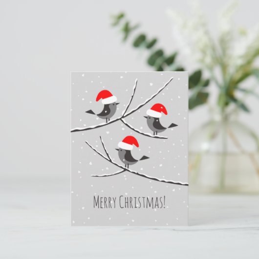 Frohe Weihnachten Rote Weihnachtsmannmütze Vögel (Stehend Vorderseite)