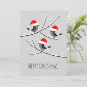 Frohe Weihnachten Rote Weihnachtsmannmütze Vögel (Stehend Vorderseite)