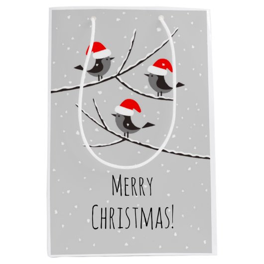Frohe Weihnachten Rote Weihnachtsmannmütze Vögel S Mittlere Geschenktüte (Vorderseite)