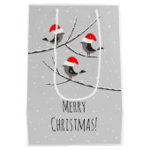 Frohe Weihnachten Rote Weihnachtsmannmütze Vögel S Mittlere Geschenktüte (Rückseite)