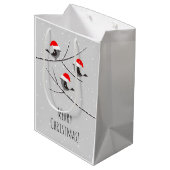 Frohe Weihnachten Rote Weihnachtsmannmütze Vögel S Mittlere Geschenktüte (Rückseite Schrägansicht)
