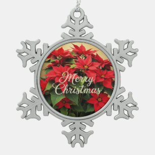Frohe Weihnachten Rote Weihnachtssterne Schneeflocken Zinn-Ornament