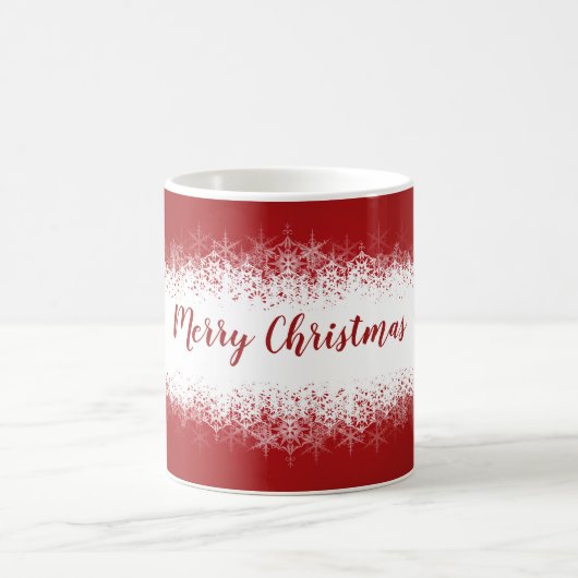 Frohe Weihnachten Rote weiße Schneeflocken Kaffeetasse (Mittel)
